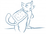 anthro breasts butt fangs female food genitals looking_back pussy side_boob simple_background solo tail teeth whiskers white_background k-y-r-i-e nyan_cat_(copyright) pop-tarts nyan_cat domestic_cat felid feline felis mammal 4:3 blue_and_white meme monochrome