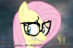 blue_eyes blush eyewear female glasses hair looking_away nervous pink_hair quote solo text year_book caramelpony friendship_is_magic hasbro my_little_pony fluttershy_(mlp) equid equine horse mammal pony 2014 crossover english_text hi_res