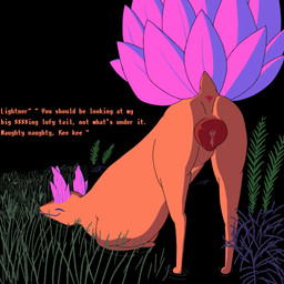 animal_genitalia animal_vulva anus ass_up bodily_fluids butt canine_genitalia canine_vulva dialogue eyes_closed female feral genital_fluids genitals leaf leaf_ears leaf_tail plant plump_labia presenting presenting_hindquarters raised_tail solo tail tongue tongue_out vaginal_fluids vulva crane_(artist) deltarune undertale_(series) canid canine darkner elemental_creature flora_fauna fox mammal netskie true_fox 1:1 hi_res