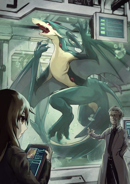 after_transformation ambiguous_gender belt bottomwear brown_eyes brown_hair bubble claws clothed clothing coat contiguous_snout countershade_torso countershading detailed_background electronics female feral fin finger_claws fully_clothed green_body group hair holding_tablet implied_transformation inside lab_coat laboratory long_hair long_tail looking_at_another male membrane_(anatomy) membranous_wings monitor necktie open_mouth pants red_eyes scientist sharp_teeth short_hair surprised tablet tail tan_body tan_countershading teeth toe_claws tongue topwear underwater water webbed_hands white_hair wings shizumi_tsubasa european_mythology mythology aquatic dragon human mammal mythological_creature mythological_scalie scalie western_dragon wyvern 2019 absurd_res alternate_version_at_source hi_res shaded