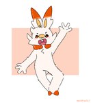 anthro band-aid bandage blush buckteeth fur gesture male open_mouth orange_body orange_eyes orange_fur simple_background solo standing teeth waving white_body white_fur young young_anthro young_male moordred nintendo pokemon generation_8_pokemon pokemon_(species) scorbunny absurd_res hi_res