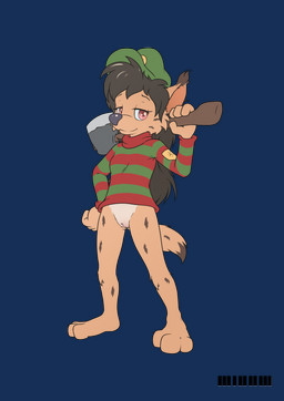 3_toes anthro axe barefoot bottomless clothed clothing ear_tuft feet female fur fur_tuft genitals green_clothing green_hat green_headwear green_topwear hair hand_on_hip hat headgear headwear holding_axe holding_object looking_at_viewer pattern_clothing pattern_topwear pose red_clothing red_topwear solo standing striped_clothing striped_topwear stripes toes topwear tuft vulva young minum melissa_lynx felid feline lynx mammal absurd_res alpha_channel hi_res