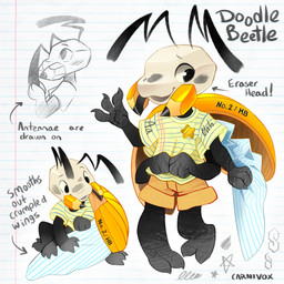 4_arms ambiguous_gender anthro biped bottomwear brown_bottomwear brown_clothing brown_shorts clothed clothed_anthro clothing directional_arrow eraser gesture gold_star inverted_pentagram lined_paper mandibles multi_arm multi_limb occult_symbol open_mouth open_smile pencil_(object) pentagram shirt shorts smile solo symbol t-shirt text topwear waving wings yellow_clothing yellow_shirt yellow_t-shirt yellow_topwear young young_anthro carnivoxart cool_s animate_inanimate arthropod beetle insect 1:1 2025 artist_name character_name digital_drawing_(artwork) digital_media_(artwork) english_description english_text full-length_portrait hi_res portrait