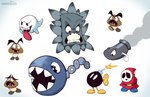 ambiguous_gender chain group mask open_mouth red_eyes semi-anthro sharp_teeth simple_background smile spikes teeth tongue tongue_out white_background sharkrags mario_bros nintendo animate_inanimate bob-omb boo_(mario) bullet_bill chain_chomp goomba living_bomb shyguy sphere_creature spirit thwomp waddling_head 2020 hi_res