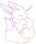 ambiguous_gender directional_arrow eyes_closed feral fluffy fluffy_tail fur lying neck_tuft on_ground on_side open_mouth paws simple_background sleeping solo sound_effects tail tuft vowelless vowelless_sound_effect white_background zzz flavia-elric nintendo pokemon eevee generation_1_pokemon pokemon_(species) 2019 hi_res sketch