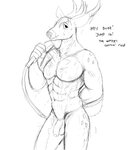 abs anthro antlers balls deer dialogue english_text flaccid foreskin genitals hi_res hladilnik horn humanoid_genitalia humanoid_penis male mammal monochrome muscular muscular_anthro muscular_male nipples pecs penis shower shower_head sketch solo text