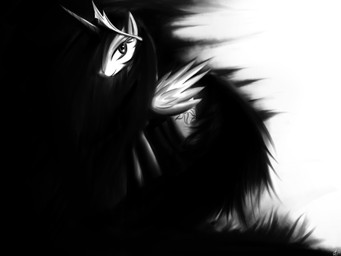 black_hair crown cutie_mark feathered_wings feathers female feral hair headgear horn long_hair looking_at_viewer smile solo sun tiara wings rofldoctor friendship_is_magic hasbro my_little_pony mythology princess_celestia_(mlp) equid equine mammal mythological_creature mythological_equine winged_unicorn 4:3 black_and_white greyscale hi_res monochrome
