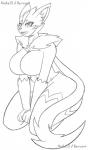 anthro breasts female fur smile solo wide_hips noke13 nintendo pokemon felid generation_7_pokemon legendary_pokemon mammal pokemon_(species) zeraora hi_res monochrome