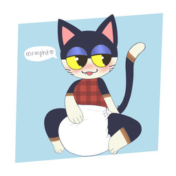 ambiguous_gender anthro black_body black_fur blush blush_lines clean_diaper clothed clothing cute_fangs diaper fangs front_view fur geometric_background glistening glistening_eyes half-closed_eyes hand_on_diaper heart_symbol multicolored_body multicolored_fur multicolored_tail narrowed_eyes pattern_clothing pattern_shirt pattern_topwear pink_inner_ear plaid plaid_clothing plaid_shirt plaid_topwear shirt simple_background sitting smile solo speech_bubble tail tan_body tan_fur teeth tongue tongue_out topwear touching_diaper vowelless vowelless_vocalization wearing_diaper white_diaper yellow_sclera toddlercasper animal_crossing nintendo punchy_(animal_crossing) domestic_cat felid feline felis mammal 1:1 full-length_portrait hi_res portrait signature