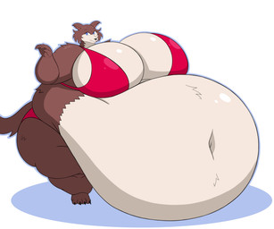anthro belly belly_overhang big_belly big_breasts bikini black_claws black_eyebrows black_nose blue_eyes breasts brown_body brown_ears brown_hair claws clothing eyebrows eyelashes female hair huge_belly huge_breasts huge_thighs hyper hyper_belly hyper_breasts hyper_thighs looking_at_viewer morbidly_obese morbidly_obese_anthro morbidly_obese_female multicolored_body navel obese obese_anthro obese_female overweight overweight_anthro overweight_female pink_inner_ear red_bikini red_bikini_bottom red_bikini_top red_clothing red_swimwear simple_background smile smiling_at_viewer snaggle_tooth solo swimwear thick_thighs three-quarter_view two-piece_swimsuit two_tone_body white_background white_body mizz-britt beastars juno_(beastars) canid canine canis mammal wolf 2026 absurd_res cel_shading colored digital_media_(artwork) hi_res shaded