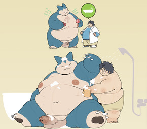 3_toes 4_fingers 5_fingers 5_toes anthro areola balls bathing bathing_another belly big_belly big_moobs big_penis black_clothing black_footwear black_hair black_shoes blue_clothing blue_ears blue_shirt blue_topwear blush bottomwear brown_areola brown_foreskin brown_glans brown_nipples brown_pawpads butt chubby_cheeks closed_smile clothed clothed/nude clothed_human clothing coat darkened_balls darkened_genitalia darkened_penis duo eating eating_apple eating_food emanata erection eyes_closed eyewear feet fingers flaccid food footwear foreskin front_view fully_clothed fully_clothed_human genitals glans glasses glistening glistening_genitalia glistening_nipples glistening_penis hair holding_object huge_belly huge_hips huge_thighs human_on_anthro humanoid_hands iconography interspecies inverted_nipples kemono lab_coat larger_anthro larger_male light_body light_skin male male/male moobs mouth_closed multicolored_body multicolored_clothing multicolored_footwear multicolored_penis multicolored_shoes multicolored_skin navel nipples nude obese obese_anthro obese_male overweight overweight_anthro overweight_male partially_retracted_foreskin pawpads penis raised_arm round_glasses shirt shoes shorts shorts_only simple_background sitting size_difference smaller_human smaller_male smelly smile standing suds tan_body tan_bottomwear tan_clothing tan_shorts tan_skin thick_penis thick_thighs toes topless topless_human topless_male topwear two_tone_body two_tone_clothing two_tone_footwear two_tone_penis two_tone_shoes two_tone_skin unretracted_foreskin water wet wet_belly wet_body wet_skin white_lab_coat wide_hips yellow_background quanjiang nintendo pokemon professor_neroli generation_1_pokemon human mammal pokemon_(species) snorlax 2026 colored digital_drawing_(artwork) digital_media_(artwork) flat_colors full_version_at_paywall hi_res sequence