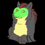 ambiguous_gender black_hair feral fur green_body green_skin grey_body grey_fur hair highlights_(coloring) red_highlights solo yellow_eyes unknown_artist dogelore fallout microsoft doge hybrid night_stalker_(fallout) scalie 1:1 alpha_channel hi_res meme