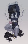 animal_genitalia animal_penis anthro arms_above_head arms_tied balls bit_gag black_hair blue_body bound bra clothing equine_genitalia equine_penis gag gagged garter_belt garter_straps genitals grey_background hair hands_behind_head hooves legwear lingerie long_hair lying male medial_ring muscular muscular_anthro muscular_male on_back one_eye_closed penis pillow reins seductive simple_background solo submissive submissive_anthro submissive_male thigh_highs translucent_thigh_highs underwear zilya-lya equid equine horse mammal hi_res