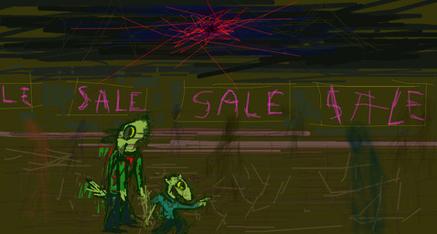 anthro blue_clothing blue_shirt blue_topwear clothed clothed_anthro clothed_male clothing duo fur green_body green_clothing green_fur green_shirt green_topwear male shirt smile surrealism text topwear young demensa bovid caprine goat mammal 2017 digital_media_(artwork) english_text green_theme