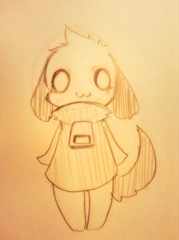 :3 ambiguous_gender anthro chibi kemono simple_background solo yellow_background kemorau canid canine canis domestic_dog mammal sketch
