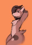 anthro big_butt brown_body brown_fur brown_hair brown_nose butt collar femboy fur hair looking_at_viewer male nude red_eyes short simple_background solo teasing thick_thighs wide_hips lazer001 kae_(claudeartz) deer mammal