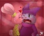 anthro blush clothing duo eyes_closed female fur hat headgear headwear heart_symbol kissing kissing_cheek male male/female open_mouth pink_body pink_fur purple_body purple_eyes purple_fur young young_anthro paperbagedhead cartoon_network chowder_(series) chowder panini_(chowder) ambiguous_species 2014 digital_media_(artwork) digital_painting_(artwork)