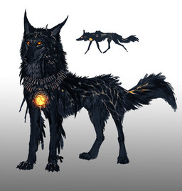 ambiguous_gender black_body black_fur feral fur lamp lantern orange_eyes paws quadruped simple_background solo standing nukerooster canid canine canis mammal wolf
