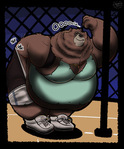 anthro belly bent_over big_belly bottomwear bottomwear_down boxer_briefs butt clothed clothing digging_into_butt facial_scar feet footwear fur hand_in_underwear jewelry leaning_on_object looking_pleasured male moobs navel_outline neck_tuft necklace nipple_outline obese overweight overweight_anthro overweight_male partially_clothed scar shirt shlick shoes shorts shorts_down sneakers solo sound_effects tank_top text topwear torn_clothing tuft underwear gorochuinboxers goat_(movie) sony_corporation sony_pictures grizz_(goat) bear brown_bear grizzly_bear mammal ursine 2026 5:6 absurd_res colored digital_drawing_(artwork) digital_media_(artwork) english_text hi_res