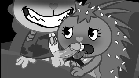 big_penis bodily_fluids breasts car dripping driving driving_car duo fellatio female genital_fluids genitals leaking_precum licking male male/female oral penile penis penis_lick precum precum_drip questionable_consent sex tongue vehicle worried worried_look axsian happy_tree_friends mondo_media flaky_(htf) flippy_(htf) bear mammal porcupine rodent greyscale hi_res monochrome