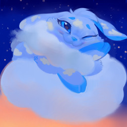 ambiguous_feral ambiguous_gender blue_body blue_eyes blue_fur cloud eyebrows eyelashes feral fur head_tuft long_ears neck_tuft night on_cloud one_eye_closed sky star starry_sky tuft white_body white_fur mighty-whydah neopets cybunny neopet_(species) 1:1 digital_media_(artwork) digital_painting_(artwork) low_res painting_(artwork)