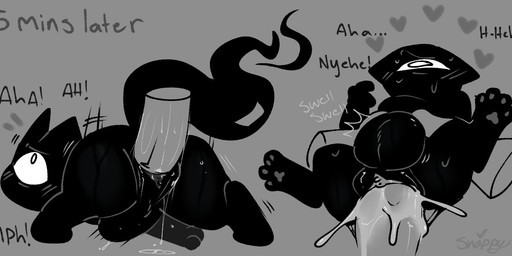 1_eye abdominal_bulge bestiality black_body blush bodily_fluids butt cum cum_in_vagina cum_inflated_belly cum_inflation cum_inside disembodied_hand disembodied_penis duo feet female female_penetrated feral feral_penetrated fleshlight_position from_behind_position genital_fluids genitals inflation male male/female male_penetrating male_penetrating_female mouthless pawpads penetration penile penile_penetration penis penis_in_vagina sex solo_focus tail text vaginal vaginal_penetration vulva snazzle_snapp felid feline felis mammal