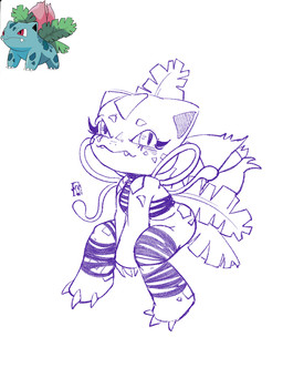 anthro bottomless claws clothed clothing fangs female flower freckles hair leaf lingerie looking_at_viewer markings plant pose shortstack smile spots spotted_body teeth torn_clothing vines inkdoll nintendo pokemon elemental_creature flora_fauna reptile scalie sketch