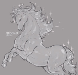 feral glistening glistening_body hair hooves mane quadruped side_view simple_background solo sparkles tail sigma-d equid equine horse mammal 2023 digital_media_(artwork) hi_res monochrome