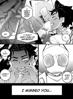 aged_up ahoge angry black_hair bodily_fluids clothed clothing dialogue duo hair male raining strangling tears_of_pain text inimoose invader_zim nickelodeon dib_membrane zim_(invader_zim) alien alien_humanoid human humanoid irken mammal comic digital_media_(artwork) english_text hi_res monochrome