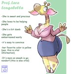 antennae_(anatomy) anthro big_breasts big_butt bottomwear breasts brown_spot butt clothing female long_neck markings skirt solo spots spotted_body teacher text thick_thighs toony yellow_body moonix_xero prof._lara_longabella giraffe giraffid mammal 1:1 character_name english_text