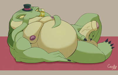 anthro belly big_penis claws clothing erection foreskin genitals hat headgear headwear holding_penis jewelry looking_at_viewer lying male male/male nipples nude nude_anthro on_back overweight overweight_male penis presenting presenting_balls presenting_penis presenting_to_viewer retracting_foreskin solo top_hat vein veiny_penis cocytus_(artist) league_of_legends riot_games tencent tahm_kench_(lol) catfish fish marine hi_res