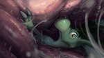 ambiguous_fluids anthro bodily_fluids claws endosoma fully_inside green_body internal looking_at_viewer male orange_eyes safe_vore soft_vore solo unseen_pred vore sprout sprout_(character) kobold scalie 16:9 hi_res widescreen