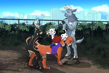 anthro anthro_on_feral anthro_penetrating anthro_penetrating_feral antlers anus balls bestiality bodily_fluids butt camera city clothing day detailed_background erection feet female female_feral female_penetrated feral feral_penetrated fur genital_fluids genitals group group_sex holding_camera holding_ear holding_object hooves horn larger_penetrated low-angle_view male male/female male_anthro male_penetrating male_penetrating_female markings nude outdoor_nudity outside outside_sex paws penetration penile penile_penetration penis plant recording sex shirt size_difference smaller_penetrated smile spots spotted_body standing standing_sex tail toes topwear vaginal vaginal_penetration vulva white_body white_fur zafara_(artist) bovid bovine canid canine canis cattle dalmatian deer domestic_dog felid lion mammal pantherine digital_media_(artwork) hi_res
