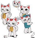 :3 ambiguous_gender anthro bell bell_collar collar golf_ball golf_club koban_(coin) question_mark simple_background solo thought_bubble white_background abstractpurple dandadan maneki-neko turbo_granny_(dandadan) domestic_cat felid feline felis mammal absurd_res hi_res female_(lore)