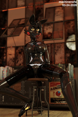 anthro big_breasts black_body black_hair blush bodysuit book breasts camel_toe clitoris clothing detailed_background feet female female/female furniture genitals glistening glowing hair heart_tattoo industrial_background inside latex lips machine mechanical_arm mechanical_legs moon nipple_piercing nipples open_mouth orange_eyes piercing pose poster red_cheeks red_lips segmented_legs sharp_teeth sitting skinsuit solo spread_legs spreading stool sunset tattoo teeth thick_thighs tight_clothing vulva white_tattoo wide_hips winged_heart machinensfw disembowell_(modeler) red-eye_(modeler) five_nights_at_freddy's five_nights_at_freddy's_2 scottgames amanda_(machinensfw) fan_character animatronic canid canine fox humanoid mammal robot 3d_(artwork) blender_(artwork) blender_cycles_(artwork) digital_media_(artwork) hi_res pinup