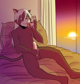 5_fingers anthro balls bed bedroom biped bodily_fluids brown_body brown_eyes brown_fur cum cum_inside cum_on_hand cum_on_own_tongue cum_on_self cum_on_tongue cum_taste detailed_background erection fingers fur furniture genital_fluids genitals hair humanoid_genitalia humanoid_penis inner_ear_fluff licking licking_cum long_hair male masturbation nipples nude penile penile_masturbation penis pillow pink_nose sitting solo spread_legs spreading sunset tongue tongue_out tuft white_hair t0l0k domestic_cat felid feline felis mammal 2017 hi_res