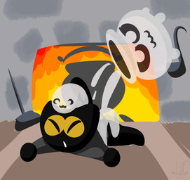 ambiguous_gender anthro black_body black_eyes black_fur bottomless butt cloak clothed clothing eyes_closed featureless_feet featureless_hands feet fur group holidays lying on_front on_ground on_model open_mouth raised_tail tail translucent translucent_body yellow_sclera thefablednekos google google_doodle halloween magic_cat_academy momo_(google) domestic_cat felid feline felis ghost mammal spirit 2016 dated digital_drawing_(artwork) digital_media_(artwork) hi_res female_(lore)