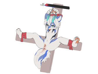 after_anal after_penetration animal_genitalia anthro anus bdsm blue_eyes bodily_fluids bondage bound cross crucifixion cum cum_from_ass cum_from_slit cum_in_ass cum_inside erection eye_roll gameplay_mechanics gaping gaping_anus gaping_slit genital_fluids genital_slit genitals hair handpaw hands_above_head hands_tied_above_head inverted_cross kemono male pawpads paws penis simple_background slim solo spread_legs spreading tail_anus tapering_penis three-quarter_view tongue tongue_out white_hair cfsy10 mythology dragon mythological_creature mythological_scalie scalie hi_res