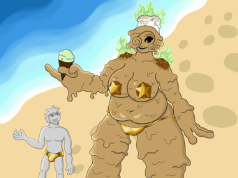 3_fingers areola beach big_areola big_hands breasts clothing colored_fire dessert duo female fingers fire food green_fire green_lips ice_cream lips male male/female pasties sea slightly_chubby speedo swimwear water elmeganoob golden_week chef_(elmeganoob) goo_creature human humanoid mammal monster spirit 4:3 absurd_res hi_res sibling_(lore) sister_(lore)