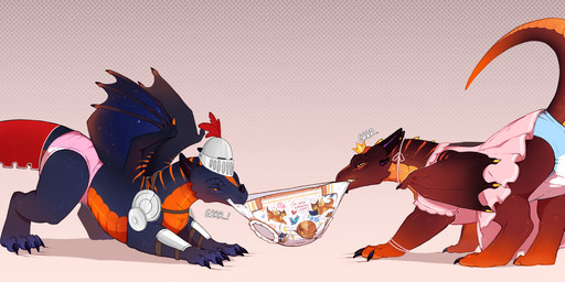 armor clothed clothing diaper dress duo female feral fight headgear helmet male male/female raised_tail tail wearing_diaper wings teern mythology dragon mythological_creature mythological_scalie scalie hi_res sibling_(lore) twins_(lore)