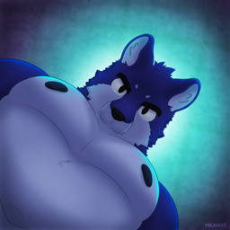 anthro black_nipples ceiling eyebrows fangs fur looking_at_viewer low-angle_view male male_anthro navel nipples nude_anthro nude_male pecs purple_body purple_fur solo teeth worm's-eye_view mkaiast pec_pov_meme mkaiast_(character) canid canine canis mammal wolf 1:1 black_and_blue hi_res watermark