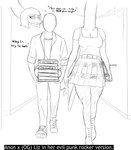 anthro bald bedroom_eyes book breasts cleavage clothed clothing dialogue dress duo eyelashes female footwear hair hallway inside jacket leggings legwear long_neck long_tail male narrowed_eyes seductive shoes short_hair smile sneakers snout tail tail_motion tailwag text topwear torn_clothing torn_leggings torn_legwear walking whispering ratherdevious_(artist) cavemanon_studios i_wani_hug_that_gator snoot_game anon_(snoot_game) liz_farlane brachiosaurid brachiosaurus dinosaur human mammal prehistoric_species reptile sauropod sauropodomorph scalie 2024 english_text hi_res monochrome