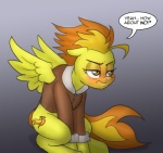 2013 amber_eyes blush clothing comic dialogue english_text equid equine feathered_wings feathers female feral friendship_is_magic hair hasbro mammal multicolored_hair my_little_pony mythological_creature mythological_equine mythology pegasus pluckyninja solo spitfire_(mlp) text two_tone_hair wings wonderbolts_(mlp) yellow_body yellow_feathers
