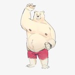 anthro belly bottomwear clothing eyes_closed humanoid_hands male moobs nipples overweight overweight_male shorts simple_background solo lentejota6 bear mammal 1:1 2021