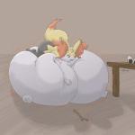 all_fours anthro big_breasts big_butt bodily_fluids breast_expansion breast_squish breasts butt cleavage clothed clothing expansion eyes_closed feet female food fur furniture huge_breasts hyper hyper_breasts immobile inflation magic nipples short_stack solo squish sweat table wand white_body white_fur yellow_body yellow_fur nooxgard nintendo pokemon braixen generation_6_pokemon pokemon_(species) 1:1 2019 hi_res