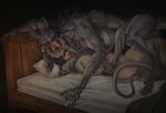 anthro bed biped butt claws digitigrade duo furniture hair horn looking_at_viewer male multi_limb multicolored_body muscular nude scales sharp_teeth size_difference smaller_human smaller_male spikes spikes_(anatomy) tail teeth two_tone_body yfirheim baldur's_gate baldur's_gate_3 bioware dungeons_and_dragons electronic_arts hasbro larian_studios wizards_of_the_coast gortash_(baldur's_gate) the_dark_urge_(baldur's_gate) human mammal monster slayer_(baldur's_gate) hi_res