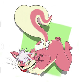anthro ball_gag bdsm blush bondage bound breasts butt disembodied_hand duo female female_focus fur gag hair nude pink_body pink_fur small_breasts solo_focus tail tail_grab white_hair willing_prey drinkspaintwater anonymous_character shortcake_(drinkspaintwater) mammal rodent sciurid tree_squirrel hi_res
