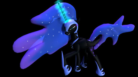 armor black_background black_body black_feathers black_fur blue_eyes blue_hair cutie_mark feathered_wings feathers female fur glowing hair headgear helmet horn jewelry looking_at_viewer magic necklace simple_background solo wings equum_amici friendship_is_magic hasbro my_little_pony mythology nightmare_moon_(mlp) equid equine mammal mythological_creature mythological_equine winged_unicorn 16:9 2015 3d_(artwork) 3d_animation animated bad_metadata digital_media_(artwork) no_sound short_playtime video widescreen
