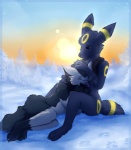 ambiguous_gender anthro anthrofied cuddling duo eyes_closed nude outside pokemorph sky snow tail winter blackfury nintendo pokemon eeveelution generation_2_pokemon generation_3_pokemon mammal mightyena pokemon_(species) umbreon 2013 hi_res