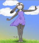 2d_animation 3_toes 4_fingers alec8ter animated anthro barefoot biped clothed clothing cloud conditional_dnp disney dress eyes_closed feet female fingers fluffydave frame_by_frame fur grass grey_body grey_fur judy_hopps lagomorph leporid mammal outside panties pink_nose plant rabbit rt_pilon short_playtime sky smile solo spread_arms standing sundress third-party_edit toes underwear wind zootopia